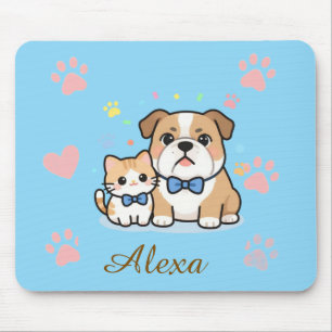 Alfombrilla De Ratón Nombre Personalizado de Gato Perro Pata Rosa Lindo