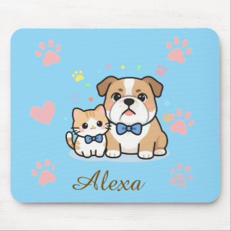 Alfombrilla De Ratón Nombre Personalizado de Gato Perro Pata Rosa Lindo