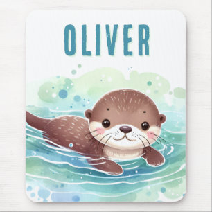Alfombrilla De Ratón Nombre personalizado de Ilustracion de Otter