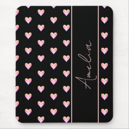 Alfombrilla De Ratón Nombre personalizado de los corazones rosados negr