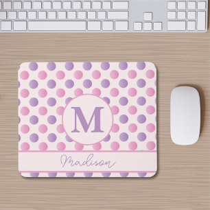 Alfombrilla De Ratón Nombre Personalizado De Los Puntos De Polka Rosa Y