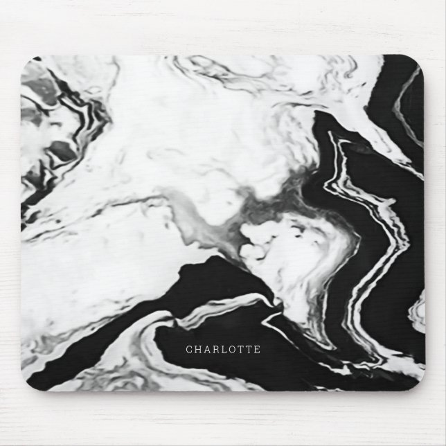 Alfombrilla De Ratón Nombre personalizado de mármol blanco negro de Pan (Frente)