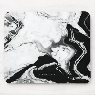 Alfombrilla De Ratón Nombre personalizado de mármol blanco negro panda