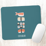 Alfombrilla De Ratón Nombre personalizado de sushi japonés<br><div class="desc">Una pila de rollos de sushi,  nigiri y maki para los gourmets. Eliminar o cambiar el nombre a personalizar.</div>