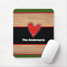 Alfombrilla De Ratón Nombre personalizado del corazón de la madera rúst