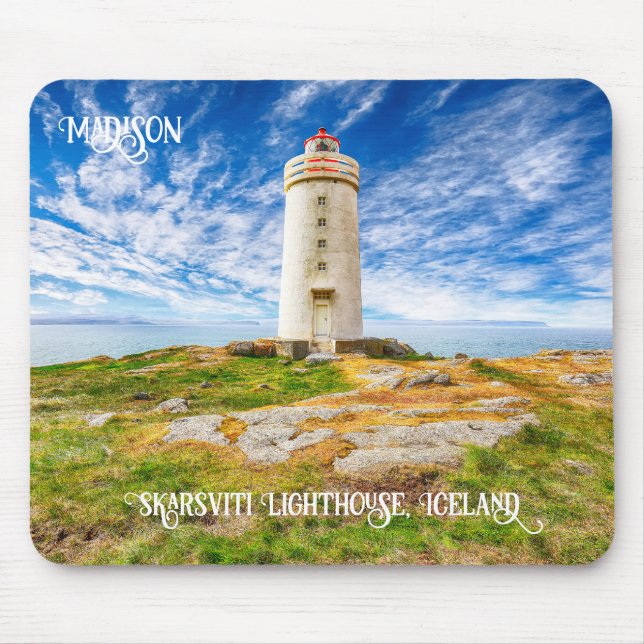 Alfombrilla De Ratón Nombre personalizado del faro Skarsviti, Islandia (Frente)