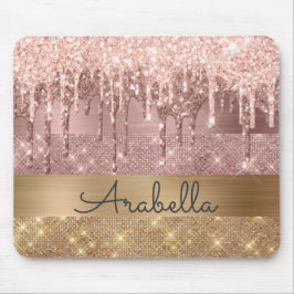 Alfombrilla De Ratón Nombre personalizado del Purpurina de oro rosa