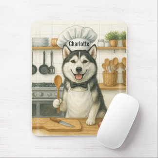 Alfombrilla De Ratón Nombre Personalizado Divertido Perro Chef Husky Si