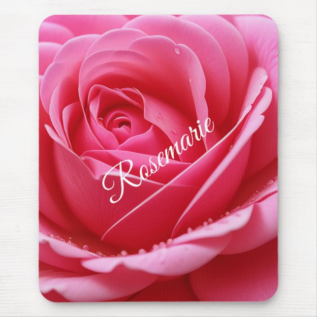 Alfombrilla De Ratón Nombre personalizado Flor Rosa elegante (Frente)