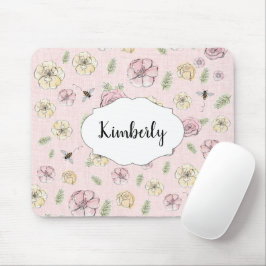 Alfombrilla De Ratón Nombre personalizado Floral rosa