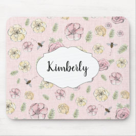 Alfombrilla De Ratón Nombre personalizado Floral rosa