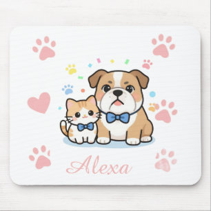 Alfombrilla De Ratón Nombre Personalizado Gato Perro Pata Rosa Lindo 