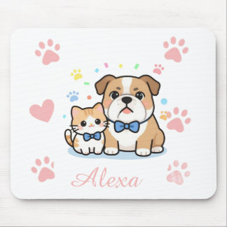 Alfombrilla De Ratón Nombre Personalizado Gato Perro Pata Rosa Lindo