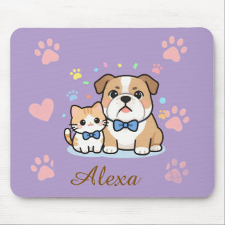 Alfombrilla De Ratón Nombre Personalizado Gato Perro Pata Rosa Lindo