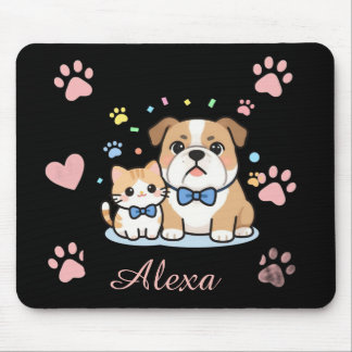Alfombrilla De Ratón Nombre Personalizado Gato Perro Pata Rosa Lindo
