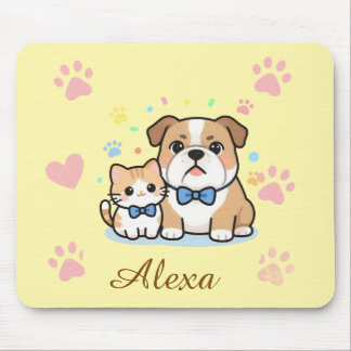 Alfombrilla De Ratón Nombre Personalizado Gato Perro Pata Rosa Lindo