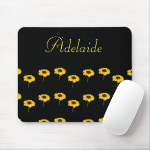 Alfombrilla De Ratón Nombre personalizado girasoles amarillos en negro