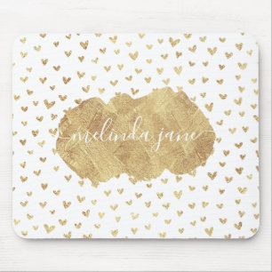 Alfombrilla De Ratón Nombre personalizado Gold Hearts Mousepad