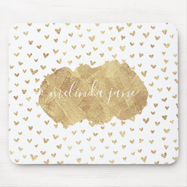 Alfombrilla De Ratón Nombre personalizado Gold Hearts Mousepad (Frente)