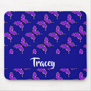 Alfombrilla De Ratón Nombre personalizado mariposa patrón azul