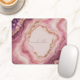 Alfombrilla De Ratón Nombre personalizado Mármol Geoda Rosa Púrpura Dor