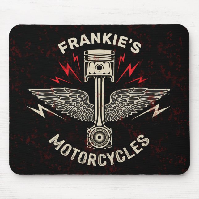Alfombrilla De Ratón NOMBRE Personalizado Motocicleta Piston Wings Bike (Frente)