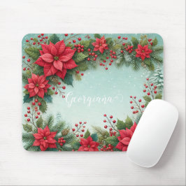 Alfombrilla De Ratón Nombre personalizado Navidades acuarela floral Poi