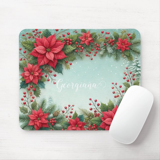 Alfombrilla De Ratón Nombre personalizado Navidades acuarela floral Poi (Con ratón)