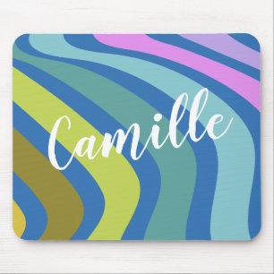 Alfombrilla De Ratón Nombre personalizado Onda geométrica retro colorid
