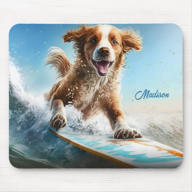 Alfombrilla De Ratón Nombre personalizado Perro de Surfing (Frente)