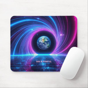 Alfombrilla De Ratón Nombre personalizado Portal Planetario Neon Retro 