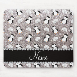 Alfombrilla De Ratón Nombre personalizado purpurina de plata pingüinos 