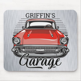Alfombrilla De Ratón NOMBRE personalizado Retro Red Classic Car Garage