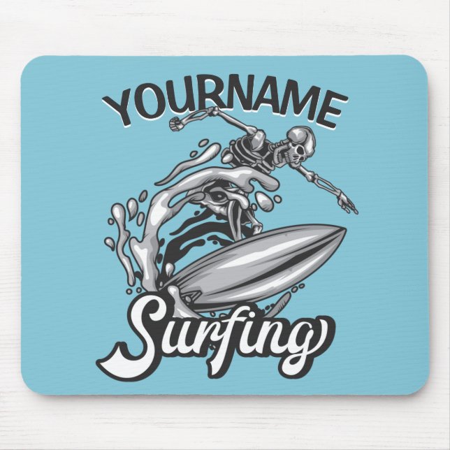 Alfombrilla De Ratón NOMBRE Personalizado Surfista Big Wave Skeleton Su (Frente)