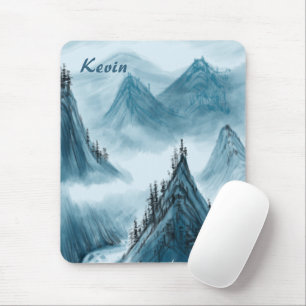 Alfombrilla De Ratón Nombre personalizado Vista de Montaña Blanca Azul