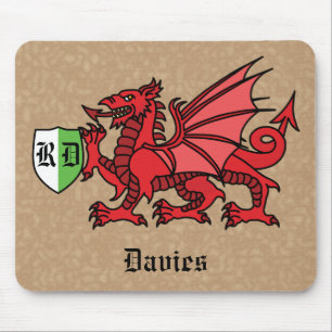 Alfombrilla De Ratón Nombre personalizado y monograma del dragón galés