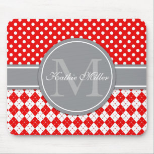 Alfombrilla De Ratón Nombre y monograma personalizados Argyle Polkadot