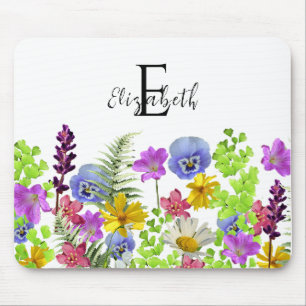 Alfombrilla De Ratón Nombre y monograma personalizados de los Wildflowe