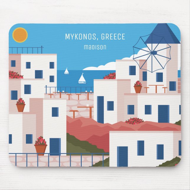 Alfombrilla De Ratón Nombre y texto personalizados Mykonos Grecia (Frente)