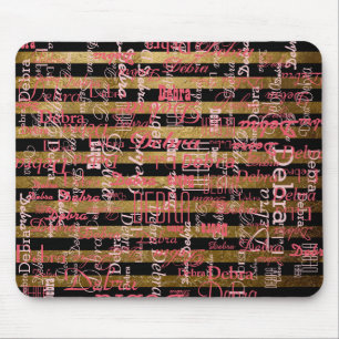 Alfombrilla De Ratón nombres rosados personalizados a rayas