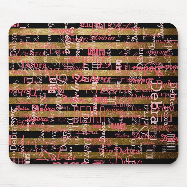 Alfombrilla De Ratón nombres rosados personalizados a rayas (Frente)