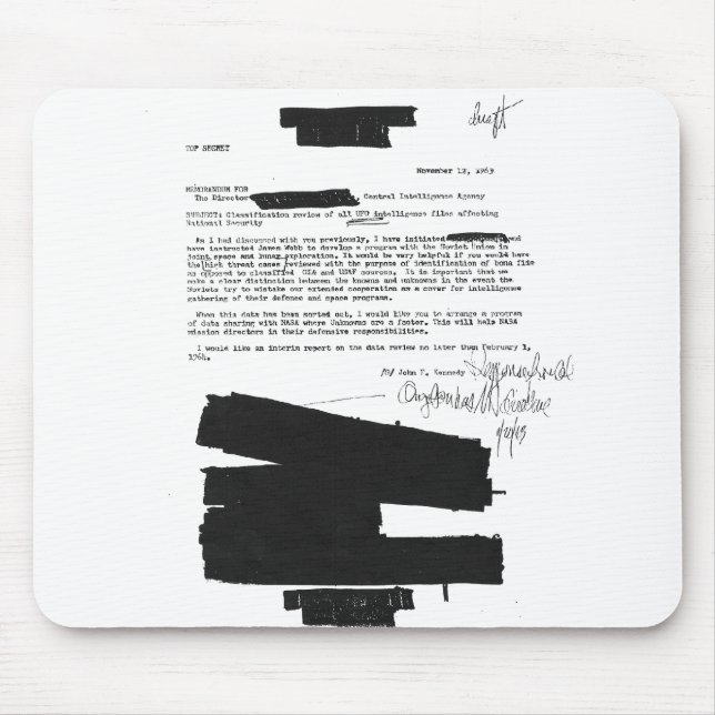 Alfombrilla De Ratón Nota 1963 de Kennedy con respecto a UFOs (Frente)