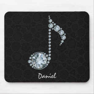 Alfombrilla De Ratón Nota musical Diamantes blancos sobre negro