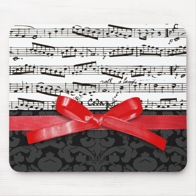 Alfombrilla De Ratón Notas de la música y falsa cinta roja (Frente)