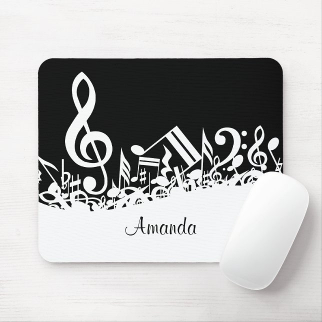 Alfombrilla De Ratón Notas musicales jumbleadas de blanco personalizada (Con ratón)
