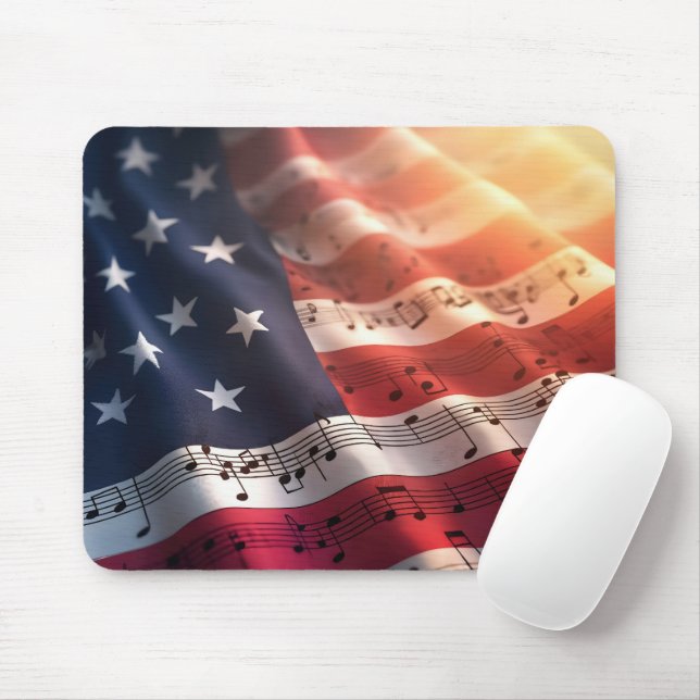 Alfombrilla De Ratón Notas musicales sobre la bandera estadounidense (Con ratón)