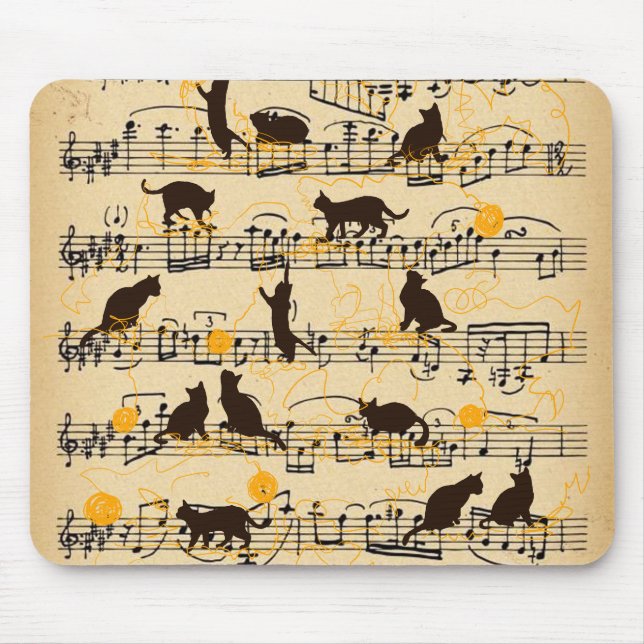 Alfombrilla De Ratón Notas musicales y gatitos (Frente)