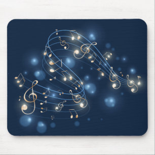 Alfombrilla De Ratón Notas musicales y luces sobre el azul