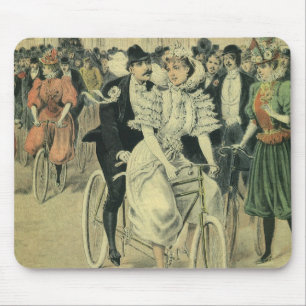 Alfombrilla De Ratón Novia y novio de boda victoriana en bicicleta de r