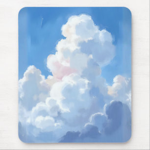 Alfombrilla De Ratón Nubes Blancas Cielo Azul Hermoso Acuarela